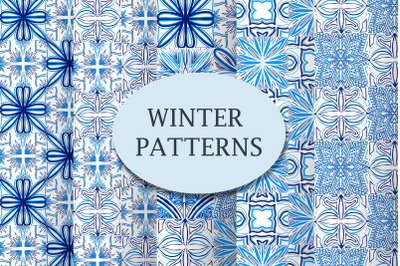 Set of azulege tile patterns in winter style.