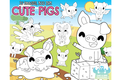 Cute Pigs Digital Stamps - Lime and Kiwi Designs