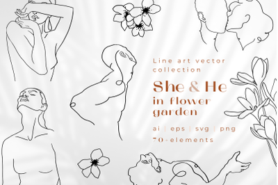 &quot;He &amp; She&quot; Line Art Vector Collection