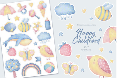 Happy Childhood Past 1. Printable Sticker pack