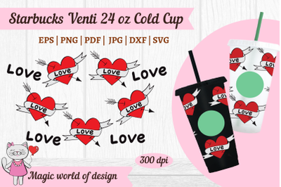 Valentine Red Heart with Arrow for Starbucks Cold Cup 24 oz