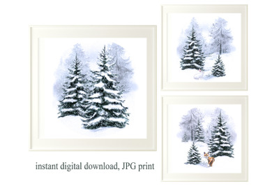 Snowy forest wall art. Christmas trees wall art. Winter forest