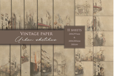 Vintage paper &quot;Urban sketches&quot;. Digital album