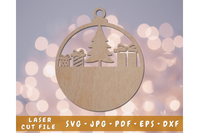 Personalizable Christmas Ornament With Presents Laser SVG Cut File