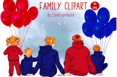 Family Clipart, Custom Family Portrait and Balloons