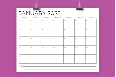2023 8.5 x 11 Inch Minimal Calendar