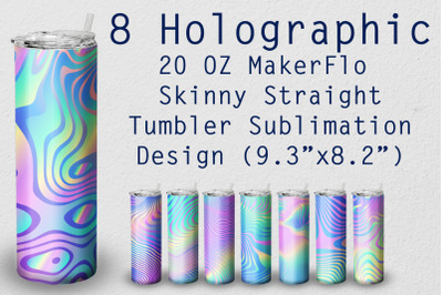 8 Tumbler Straight 20 OZ Sublimation Holographic Wrap Design