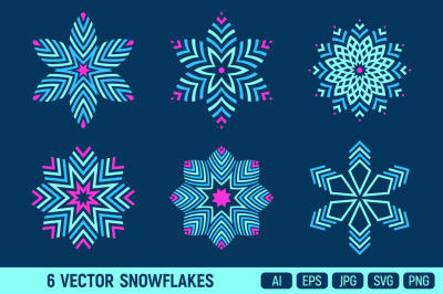 6 vector color snowflakes