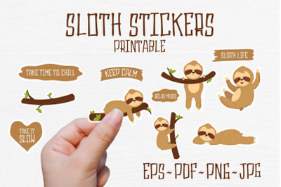 Sloth Printable Sticker collection PNG, PDF