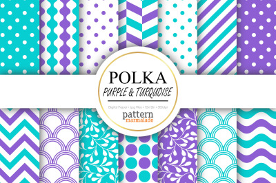 Polka Purple And Turquoise Digital Paper - T0903