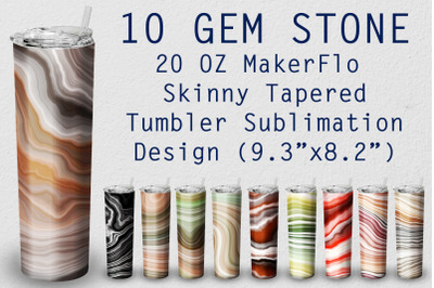 10 Tumbler Tapered 20 OZ Sublimation Gem Stone Wrap Design