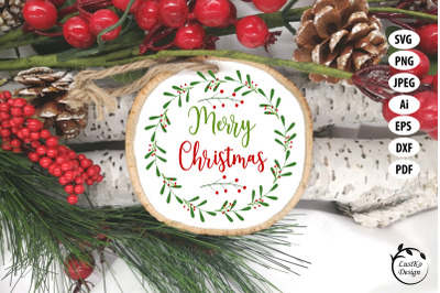 Merry Christmas round sign Christmas ornament SVG PNG wreat