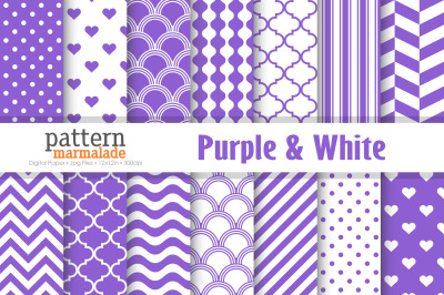 Purple &amp; White Digital Paper Seamless Pattern - T0103