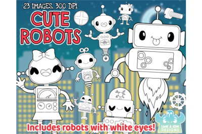 Cute Robots Digital Stamps - Lime and Kiwi Designs