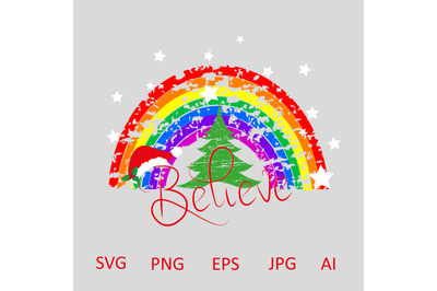 Believe in santa, Christmas Rainbow
