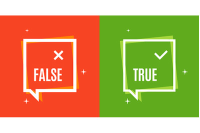 True or False Check Mark in Square Speech Bubbles Shapes Set. Vector