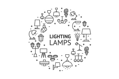 Lamp Lighting Round Design Template Thin Line Icon Banner. Vector
