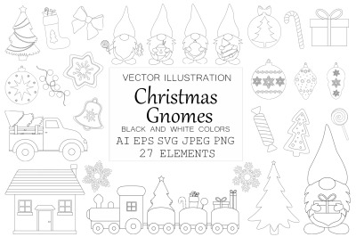Christmas gnomes coloring. Gnomes coloring. Christmas SVG.