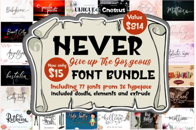 77 Fonts in Never Give Up Gorgeous Font Bundle