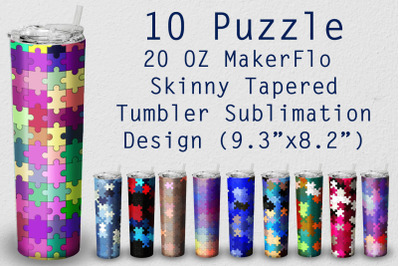 10 Tumbler Tapered 20 OZ Sublimation Puzzle Wrap Design