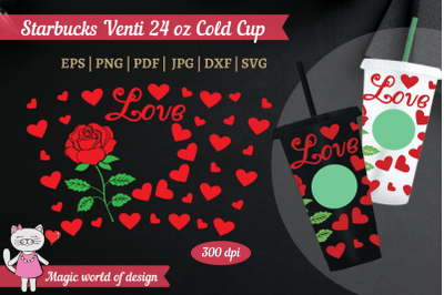 Red Roses with hearts Starbucks Cold Cup 24 Oz Svg, Decal