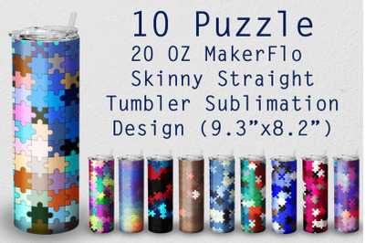 10 Tumbler Straight 20 OZ Sublimation Puzzle Wrap Design