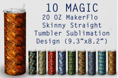 10 Tumbler Straight 20 OZ Sublimation Magic Wrap Design