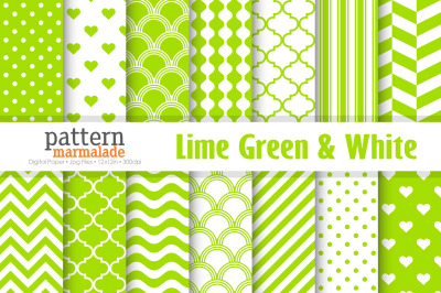 Lime Green &amp; White Digital Paper - S1122