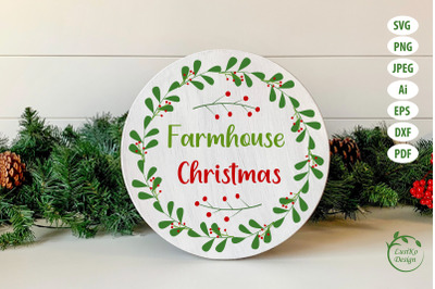 Farmhouse christmas ornament. Round christmas sign SVG PNG
