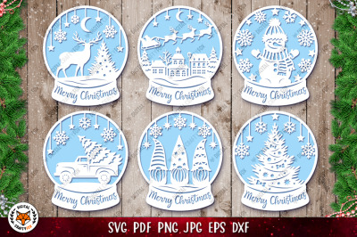 Snow Globe Bundle SVG | Merry Christmas Paper Cut SVG