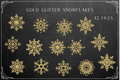 42 Gold Glitter Snowflakes Collection