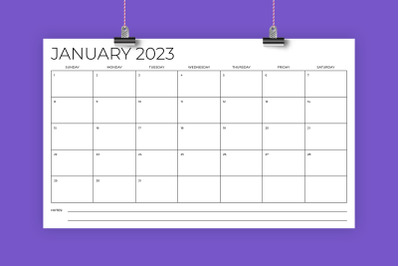 2023 8.5 x 14 Inch Calendar Template