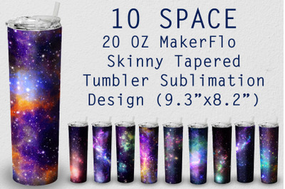 10 Tumbler Tapered 20 OZ Sublimation Space Wrap Design