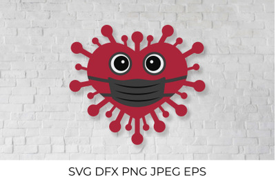 Cute virus wearing mask. Heart face mask SVG. Valentines SVG