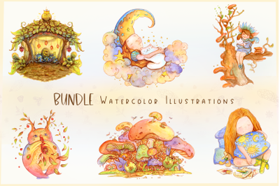 Watercolor Illustrations Bundle - 6 dreamy illustrations