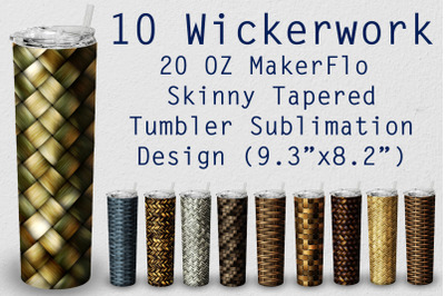 10 Tumbler Tapered 20 OZ Sublimation Wickerwork Wrap Design