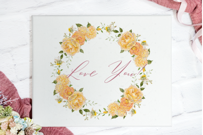 Wreath of Yellow Roses - watercolor illustration PNG, TIFF