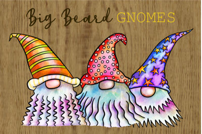 Funny Big Beard Watercolor Garden Gnomes