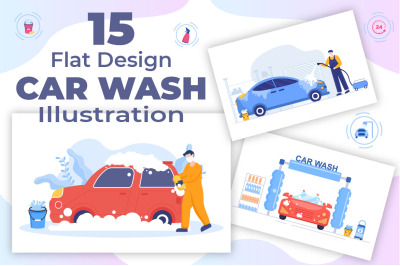 15 Car Wash Service Flat Design illustration