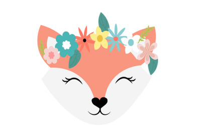 Fox face svg with flowers, Cute fox svg, fox clip art, fox svg design,