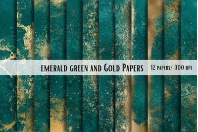 Emerald Green and Gold Papers, 12 Designs