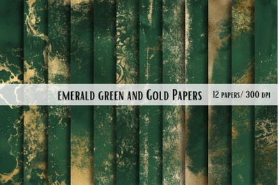 Emerald Watercolor Green &amp; Gold Papers