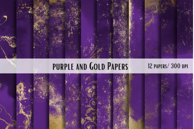Watercolor Purple and Gold Papers