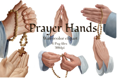 Hands watercolor clipart,Praying hands, hands with rosary