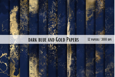 Blue Watercolor &amp; Gold Papers