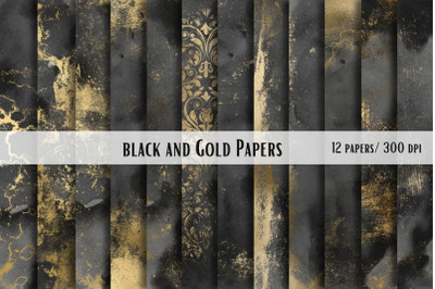 Black Watercolor &amp; Gold Papers