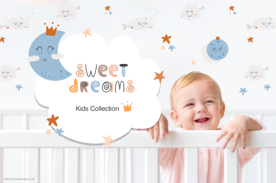 Sweet dreams for kids - nursery cillection. Pastel colors.