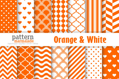 Orange &amp; White Seamless Pattern Digital Paper - T0115