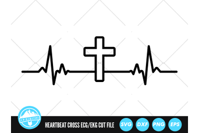 Heartbeat Line Christian Cross SVG | ECG EKG Cut File | Nurse Clip Art