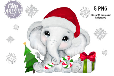 New Year Elephant Boy Chirstmas Tree snowflakes 5 PNG clip art